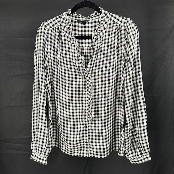 Anthropologie Tops - PAIGE Aurelie Gingham-Print Metallic Ruffle Frill Puff Check Button Down Shirt S